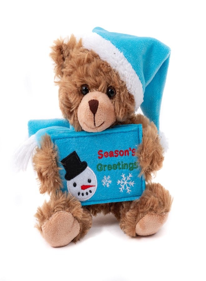 Plushland حامل بطاقات هدايا عيد الميلاد اللامع من Plushland Mocha Bear - ألعاب محشوة من القطيفة مع فتحة لبطاقات عيد الميلاد - لعبة وهدية احتفالية لعيد الميلاد 6 بوصات (أزرق فاتح) - Image 1